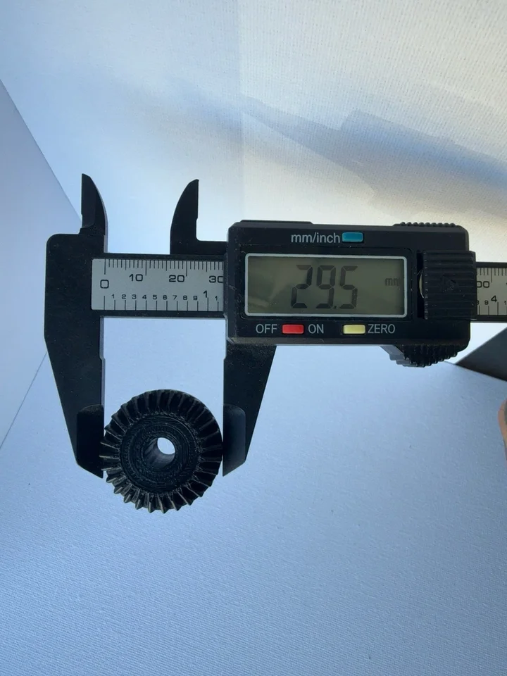Bernina 500 600 Vertical Drive Gear — original caliper photograph showing 29.5 mm