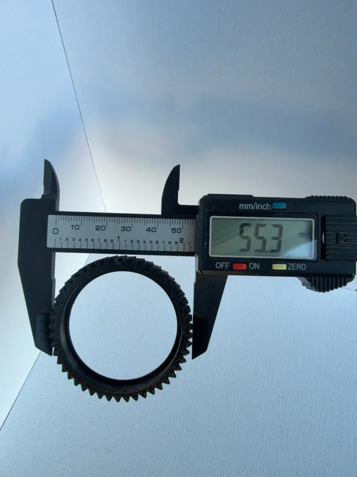 6 mm gear caliper photograph showing 55.3 mm across pictured outer contact points