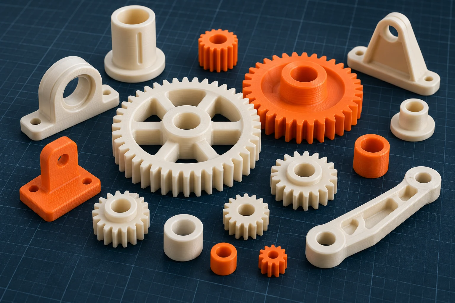Illustrative workshop arrangement of 3D printed gears